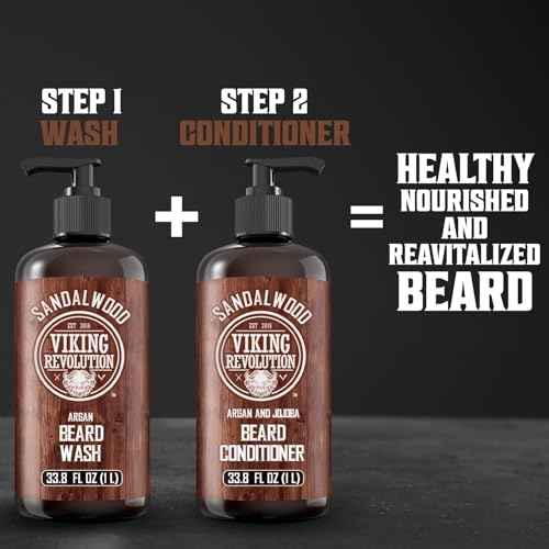 Viking Revolution Sandalwood Beard Conditioner for Men with Argan Oil and Jojoba Oil - Beard Softener and Strengthener Natural Beard Conditioner - Beard Care Moisturizer with Aloe Vera (33.8 Fl oz)