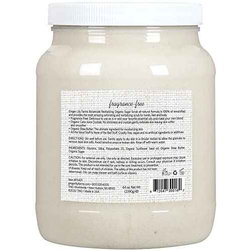Ginger Lily Farms Botanicals Revitalizing Organic Sugar Scrub, All-Natural Skin Exfoliating Sugar Crystals, 100% Vegan & Cruelty-Free, Fragrance-Free, 64 oz.