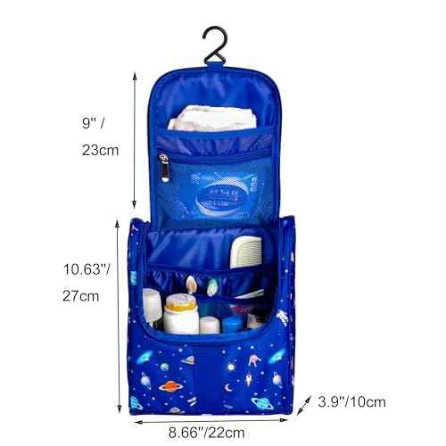 Cute Cartoon Hanging Kids Toiletry Bag Children Travel Cosmetic Makeup Organizer Wash Bag Shower bag Over Night Bag Camping Shaving Kit Bag for Boys & Girls (Astronaut)