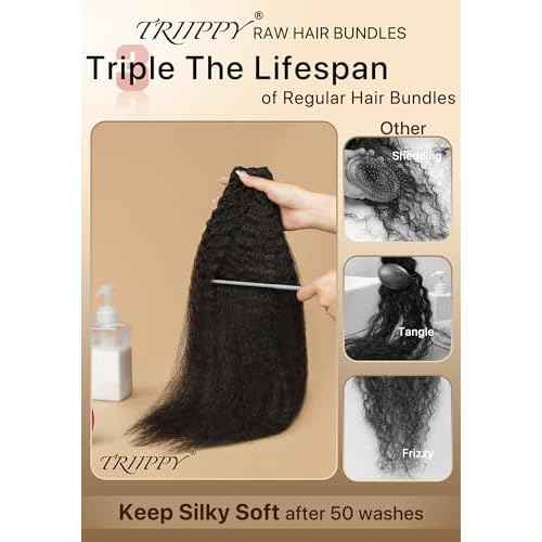 TRIIPPY Kinky Straight Bundles Human Hair,100% Real Raw Cambodian 4C/4A Blowout Hair Sew-In Weave Single Bundle,Triple The Lifespan Over Regular Virgin Hair,No.1 Raw Hair Brand On Amazon(20 Inch)