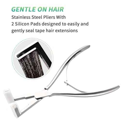 Tape in Hair Extension Tools Kit, Professional Flat Surface Stainless Steel Tape in Hair Extensions Sealing Clamp Plier,Tape Remover Scraper Tool,Hair Clips, Hair Extensions Styling Tools(Silvery Set)