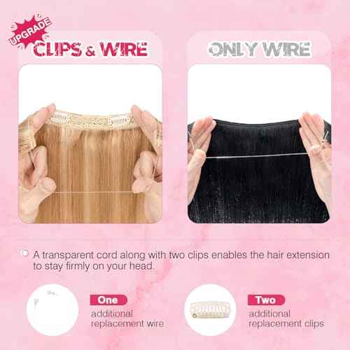 Halo Hair Extensions Real Human Hair, MY-LADY Adjustable Halo Extensions Real Human Hair, 18 inch Golden Brown mix Bleach Blonde Women's Long Straight Hair Invisible Wire Hair Extensions