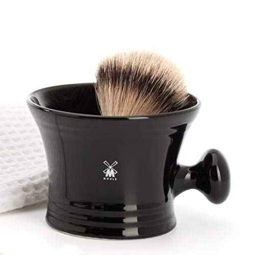M?HLE Black Porcelain Platinum Rim Shaving Mug ? Shave Dish Accessory for Soaps and Creams, Modern Black Design