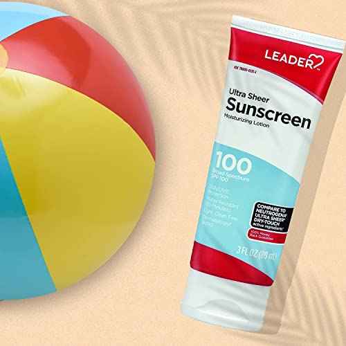LEADER Travel Sunscreen SPF 100+, Ultra Sheer Dry-Touch Water Resistant and Non-Greasy Lotion with Broad Spectrum SPF 100+, 3 Fl Oz (3 Pack)