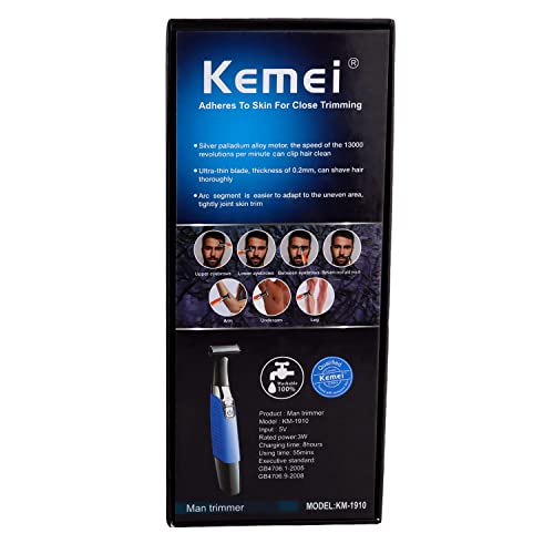 KEMEI Electric Razor, Beard Trimmer Men, Waterproof Beard Grooming,Cordless USB Rechargeable Body Groomer and Hair Remover for Eyebrow, Beard Facial& Body Hair for Men and Women,Blue