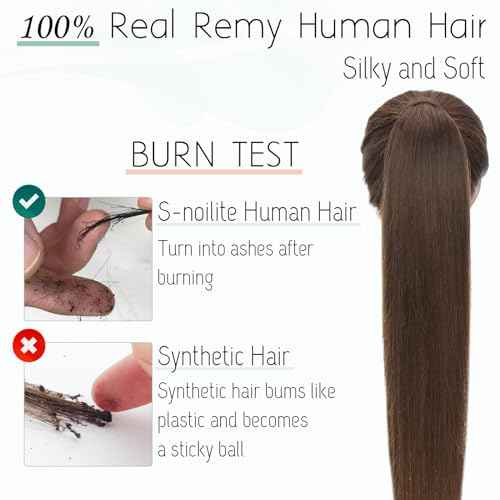 S-noilite Wrap Around Ponytail Extension Human Hair #4 Medium Brown Ponytail Extensions Real Remy Hair 14inch Long Straight Clip in Human Hair Ponytail 80Grams