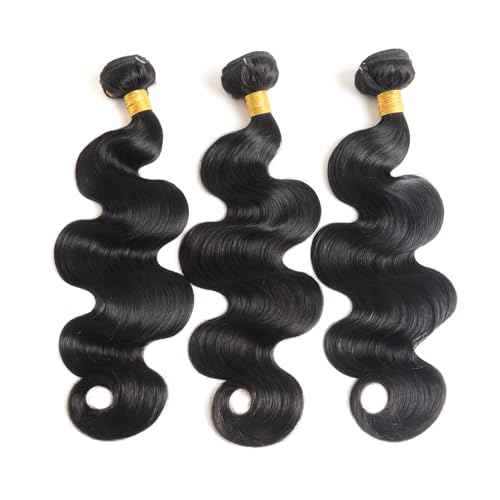 Human Hair Bundles 20 22 24 Inch Body Wave Bundles Human Hair 100% Unprocessed Brazilian Virgin Hair Quick Weave Real Human Hair Extensions Natural Black