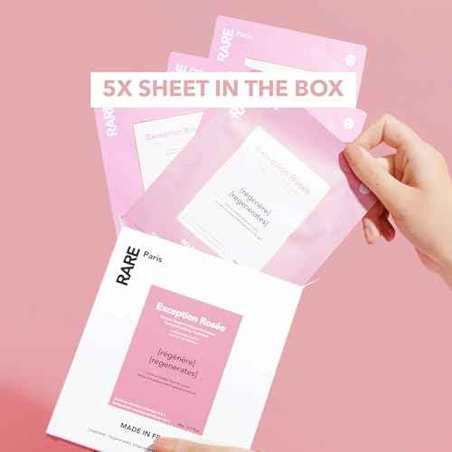 RARE Paris - Exception Ros?e - Regenerating Facial Sheet Mask - Hydrating & Brightening - With Ceramides & Omega-3 & 6 - Brightening, Firming & Revitalizing - Multi-Active Serum Formula - 5 Pack