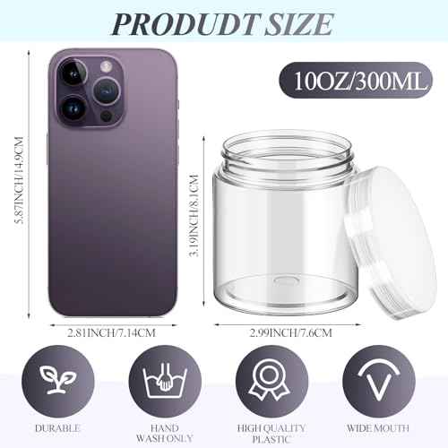 Patelai 16 Pack 10 oz Empty Slime Container Jars with Lids Round Clear Plastic Jars Wide Mouth Refillable Storage Organizer for Slime Making, DIY Crafts, Cosmetic, Home and Kitchen Organizing (Clear)