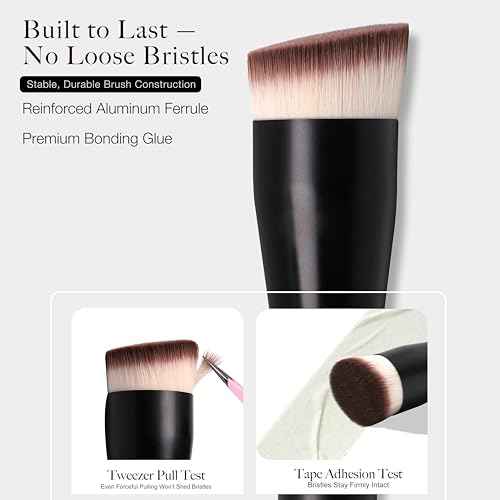 JoMay Flat Top Kabuki Foundation Brush for Liquid Makeup ? Vegan Makeup Brush for Liquid, Cream & Powder ? Dense, Soft Bristles for Flawless, Streak-Free Finish ? Black