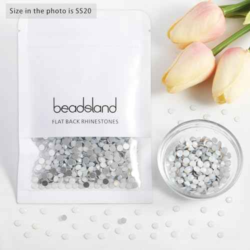 Beadsland 1440pcs Flat Back Crystal Rhinestones Round Gems for Nail Art and Craft Glue Fix, White Opal, SS20, 4.6-4.8mm