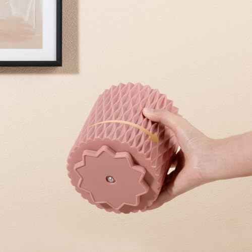 Anyoifax Makeup Brush Holder Organizer 361¡ÆRotating Make Up Brushes Container for Vanity, Spinning Cosmetics Storage Cup, Ripple Pink