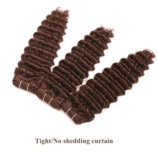 ALLRUN Deep Wave Brown Human Hair Bundles Curly Bundles Chocolate Brown Brazilian Human Hair Bundles Curly Wave Extensions 4# Color 182022 Inch