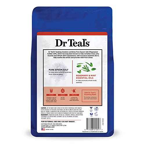 Dr Teal's Pure Epsom Salt Soak, Wellness Therapy with Rosemary & Mint, 3 lbs (Pack of 4)