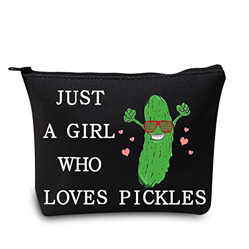 LEVLO Funny Pickle Cosmetic Bag Pickle Food Costume Party Gift Just A Girl Who Loves Pickles Makeup Zipper Pouch Bag Pickle Lover Gift(Loves Pickles Black)