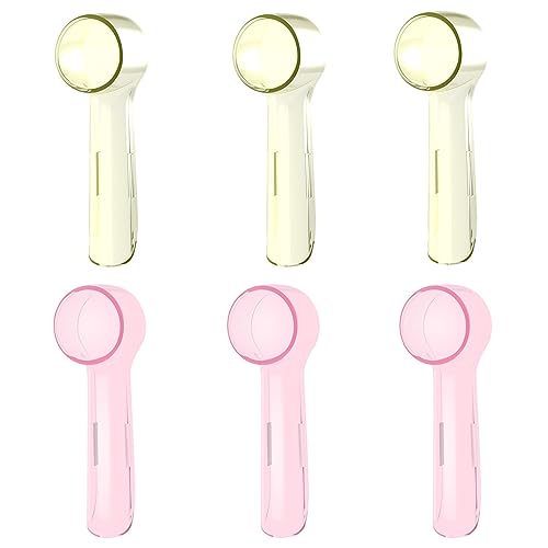 HSYTEK 6 Pack Protective Cover Cap Compatible with Oral B Replacement Heads, Fits for Cross Action Brush Heads and Pro 500, 1000, 1500 Electric Toothbrushes (Pink+Yellow)