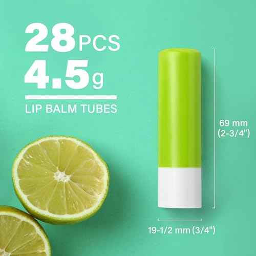 LotFancy Lip Balm Tubes Empty, 28Pcs 4.5ml, BPA Free & Leak Free, Durable Lip Balm Container Tubes with Green Caps, Refillable & Reusable