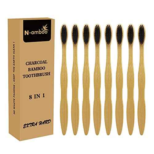 Extra Hard Bamoo Toothbrush 8 Pieces of One Pack Firm Bristles Super Hard Toothbrush