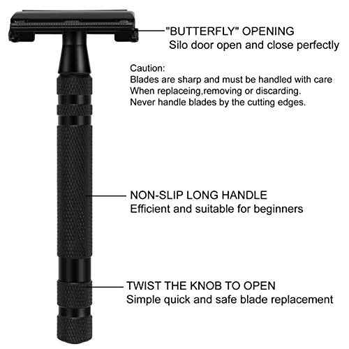 Amazing Razor Shaving Kit - Black Men's Shaving & Grooming Set - Safety Razor, Brush, Stand, Soap Bowl, Stainless Blades