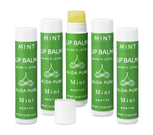 ALIDA PURE Mint Lip Balm Collection, Vegan Lip Balm Set, Beeswax Free, with Avocado Oil, Organic Jojoba Oil, and Vitamin E, Natural Moisturizer for Dry, Chapped Lips, 5 Tube Set