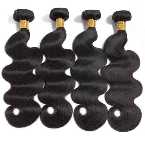16A Human Hair Bundles 12 14 16 18 Inch Body Wave Bundles Human Hair 400g Brazilian Virgin Body Wave 4 Pieces Deals Brazilian Quick Weave Extensions Wet and Wavy Extensions Natural Black