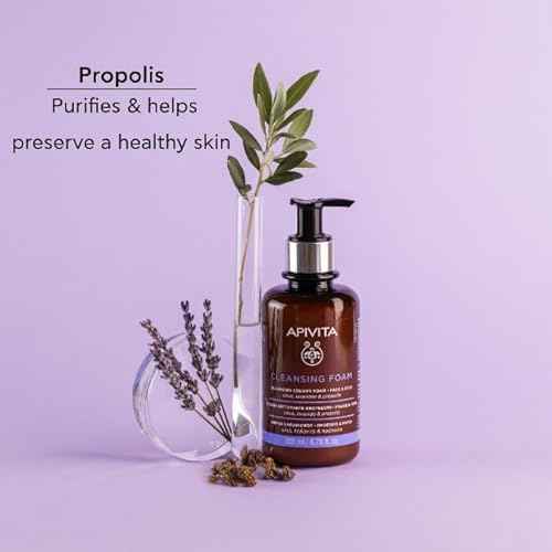 Apivita Cleansing Foam | Hydrating & Soothing Cleansing Creamy Foam for Face & Eyes with Olive, Lavender & Propolis, 200 mL / 6.67 oz