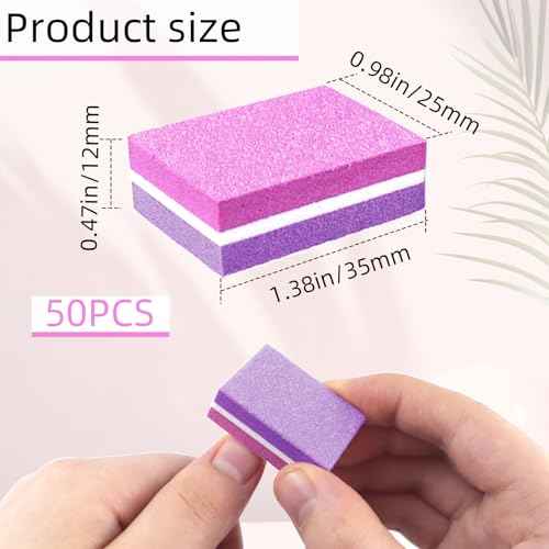 50 Pcs Sponge Nail Buffers,100/180 Grit Mini Nail Files,Mini Buffer Block Nail File for Acrylic & Natural Nails,Double-Sided Buffing Blocks for Manicure & Pedicure,Salon & Home Use(Pink-Purple)