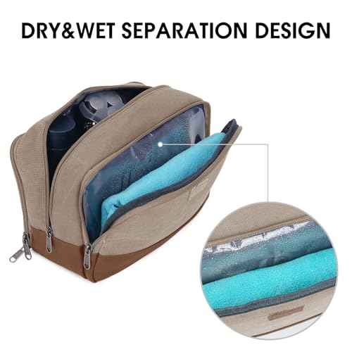 WANDF Travel Toiletry Bag for Men Large Toiletries Shaving Bag Water Resistant Hanging Dopp Kit Travel Accessories Bag for Women Men (Light Khaki)