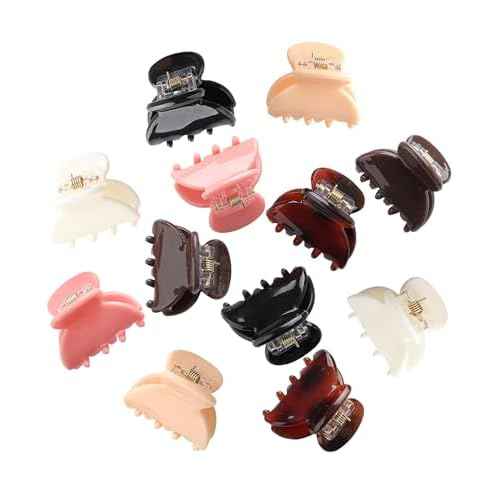 Claw Hair Clips Jaw Clamps - 12PCS Small Hair Claw Jaw Clamp for Thin Hair Styling Accessories Classic Hair Clamp for Women Girls(Solid color#1)