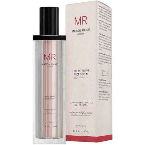 Maison Rouge Brightening Face Serum by Codeage - Glutathione Serum, Vitamin C, E, Hyaluronic Acid, Collagen - Radiance Enhancing - Parabens and Sulfates-Free - Refillable - All Skin Types - 1.7 fl oz