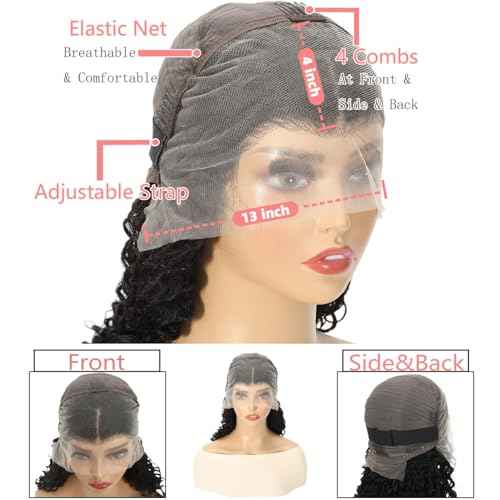 Water Wave Lace Front Wigs Human Hair 13x4 HD Transparent Lace Frontal Wigs Human Hair Pre Plucked 180% Density Water Wave Wig for Black Women Natural Color 16 Inch