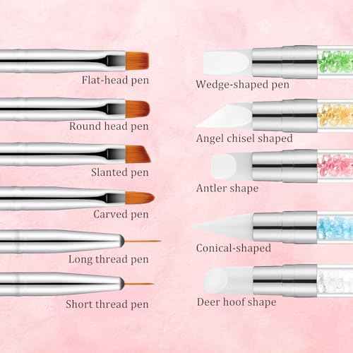 11PCS Nail Art Brushes & Nail Dotting Tools,Double Ended Tipped Silicone Nail Tools,Gel Polish Brush,Liner Brush,Dotting Pen for Home Salon DIY Kit (Black)