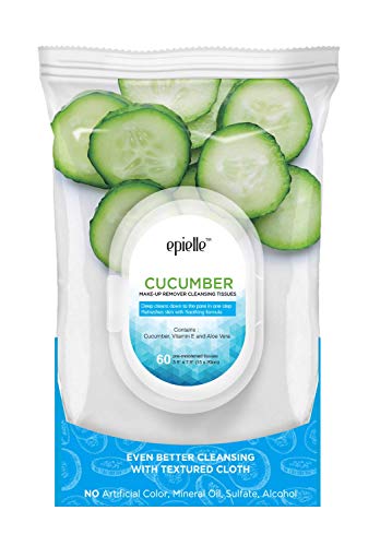 Epielle Cucumber Makeup Remover Wipes | 60 Count, 2 Pack | Gentle Cleansing Towelettes | Beauty Gift, Spa Day, Gift Set | Korean Skincare