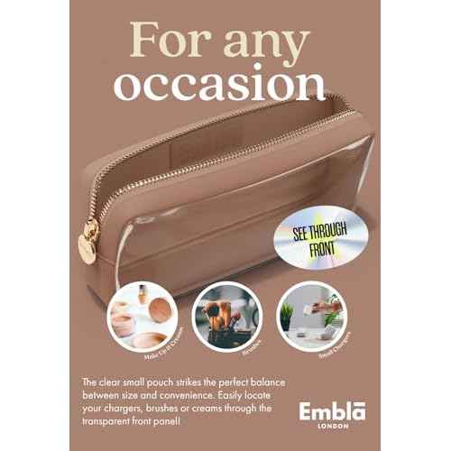 Embla Clear Cosmetic Bag Makeup Case, Clear Zipper Make Up Pouch and Toiletry Travel Tote, Cute Skincare Pouches for Women Girls, Preppy Purse Cosmetic Organizer, Small Makeup Bags, Mocha Mousse