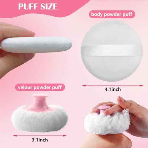 Large Body Powder Puff and Container Set - Velour, Dusting Powder Puffs for Women Baby and Loose Powder Containers for Face & Body, Washable, Reusable, Wet Dry Makeup