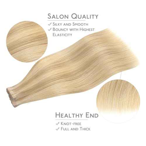 WENNALIFE Tape in Hair Extensions Human Hair, 40pcs 100g 18 inch Light Blonde Highlighted Golden Blonde Hair Extensions Real Human Hair Straight Tape in Extensions Invisible Human Hair Extensions