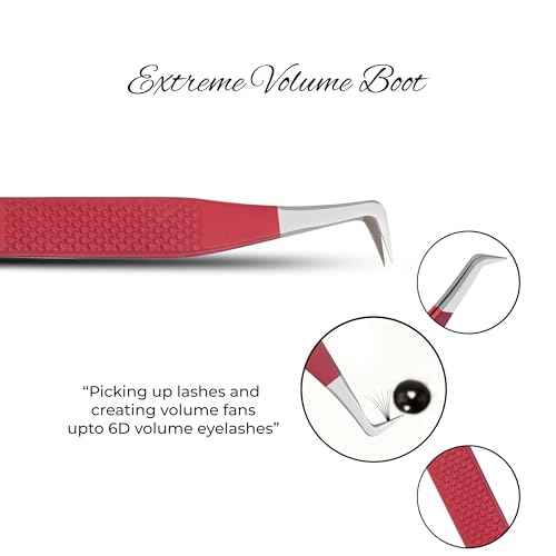 SIVOTE Lash Tweezers for Eyelash Extensions Fiber Tips, Set of 3, 45 Degree, Curved, Volume Boot, Dark Green Red Green