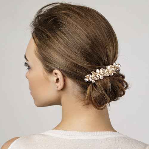 Joez Wonderful Rhinestone Hair Clips, Bridal Hair Accessories for Women, Sparkly Crystal Hair Pins, Fancy Hair Barrettes for Wedding, Bride, Long Hair (Champagne Flower, 1 Pcs)