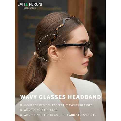 EVITA PERONI Wavy Glasses Headband Hair Band Designed for Eyewear, Comfortable Headbands for Women Fashion Thin Headbands Non Slip No Pressure, No Headache-Tortoise