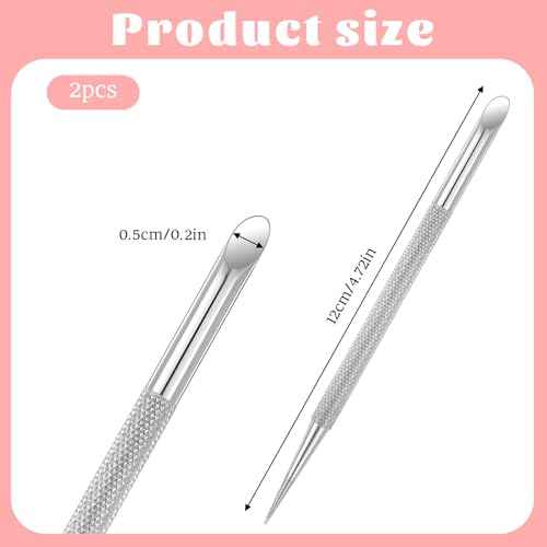 2 PCS Nail Cuticle Pusher Pen, Metal Double Ended Tools for Nails, Stainless Steel Cuticle Pusher Nail Dotting Pen, Professional Cuticles Remover Tool for Manicure Pedicure Nails Art Care Tools