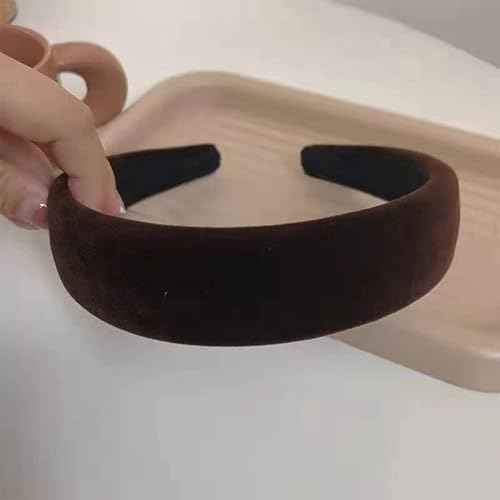 Deep brown Velvet Padded Headbands for Women Fashion Non slip Comfortable Head Bands for Women (Deep brown, one size)