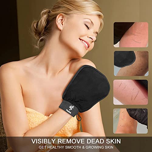 Exfoliating Gloves 2 Pcs, Exfoliating Body Scrubber for Bath Shower Exfoliation, Body Scrub Exfoliator Loofah Sponge for Dead Skin Remover, Korean Exfoliating Mitt (Black)