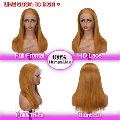 Blonde Lace Front Wigs Human Hair Straight 13x4 HD Lace Wigs Human Hair for Black Women with 180 Density 18 Inch Long Bob 30# Color