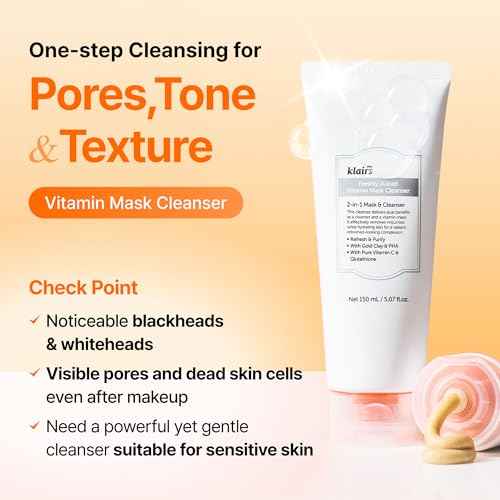 DearKlairs Freshly Juiced Vitamin Clay Mask Cleanser | Deep Pore Wash, Clear Radiant Skin, Glutathione, PHA, Niacinamide 0.67 Fl Oz