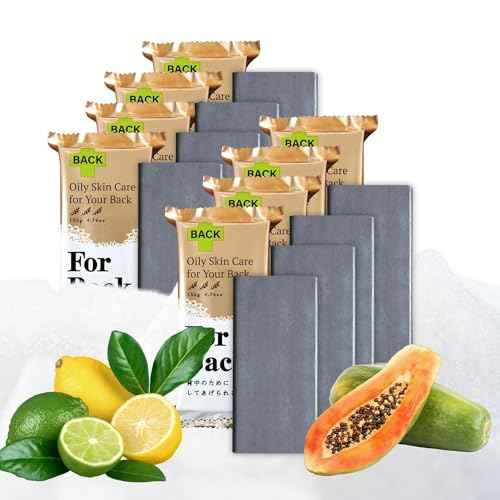 Pelican Soap 8 Count Black Bar Soap for Women & Men, Exfoliating Bar Soap for Pore Cleansing, Organic Body Soap Bar with Charcoal, Bentonite Clay, Kaolin & Papaya Enzyme from Japan Skincare