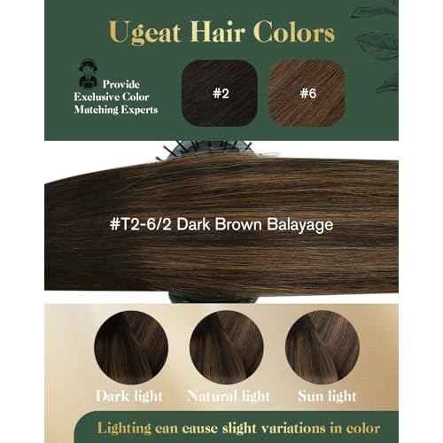 Ugeat Clip in Human Hair Extensions 20 Inch Seamless Hair Extensions Clip in Brown Balayage Clip on Extensions Human Hair Darkest Brown Mix Medium Brown 7Pcs 120G 2/6/2