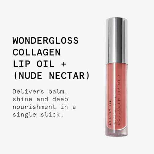 Beauty Pie Wondergloss Collagen Lip Oil + Nude?Nectar 0.13?fl?oz ? Hydrating, Plumping, Non?Sticky Lip Oil Gloss Hybrid with Collagen AC Micro?Vectors & Cherry Hibiscus Oils