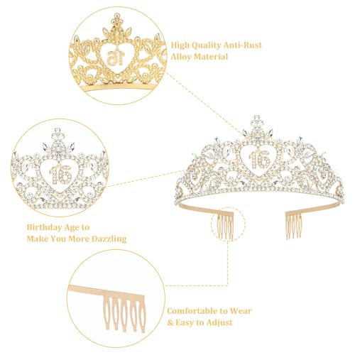 Sweet 16 Party Decorations: Purple Sweet 16 Crown & Sash for Girls' Teen, 16th Birthday, Teenage Girls, Females 16+