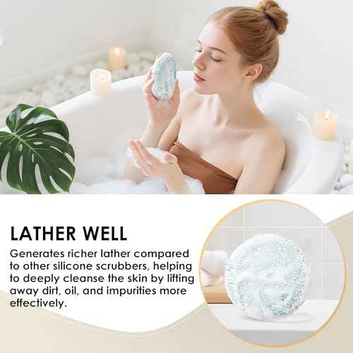 INNERNEED 2 Pieces African Net Sponge Exfoliating Shower Mesh Bath Washcloth Case, with 1 Silicone Body Scrubber Brush (DarkGreen)