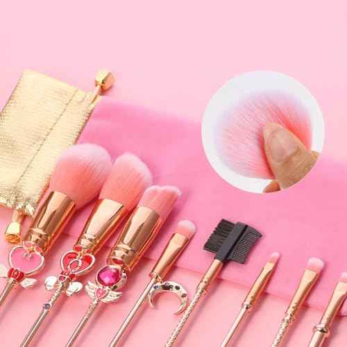 Makeup Brushed Set 8PCs Sailor Moon Magical Girl Golden Cosmetic Brush Tool Pink Eyeshadow Brushes Eyeliner Eyebrow Essential Cosmetic Brush Kits